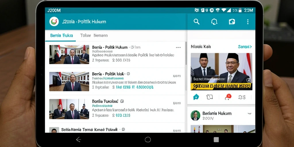 Antarmuka J200M yang menarik dan mudah digunakan untuk berita politik hukum.