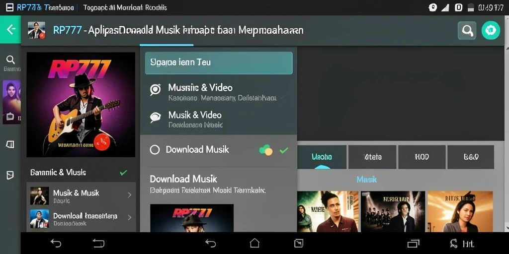 Antarmuka aplikasi RP777 yang ramah pengguna untuk Download Musik.